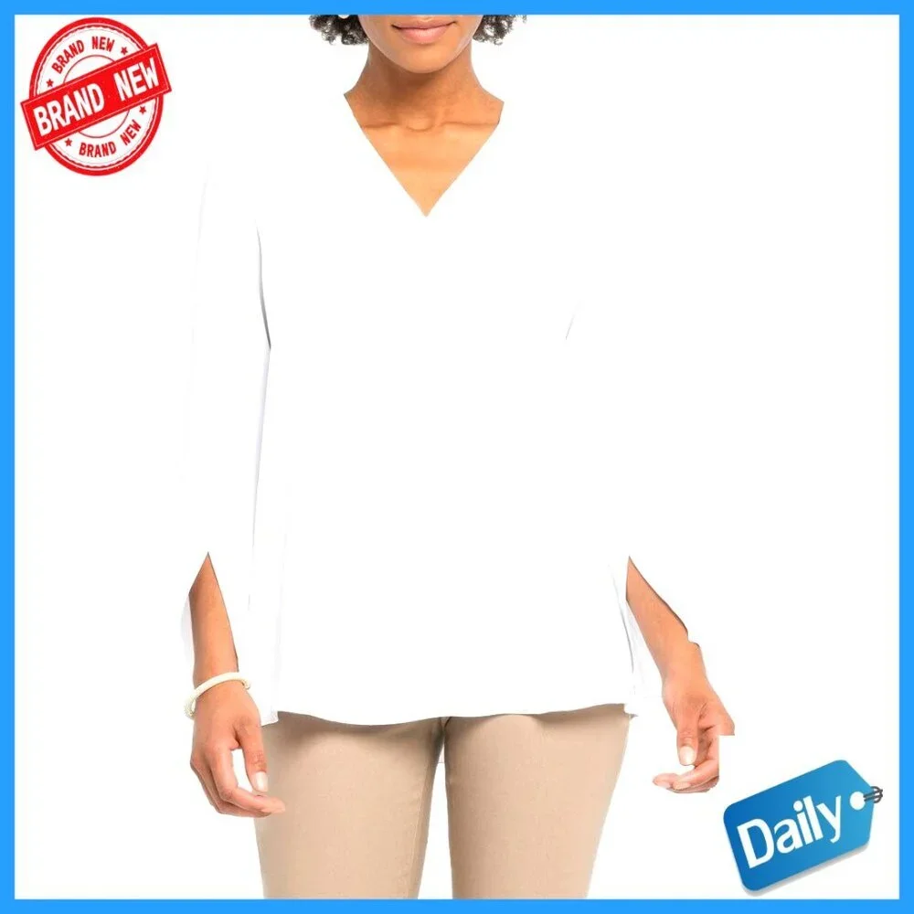 Girls' Flowy V-Neck Blouse with Split Cuffs, 100% Polyester